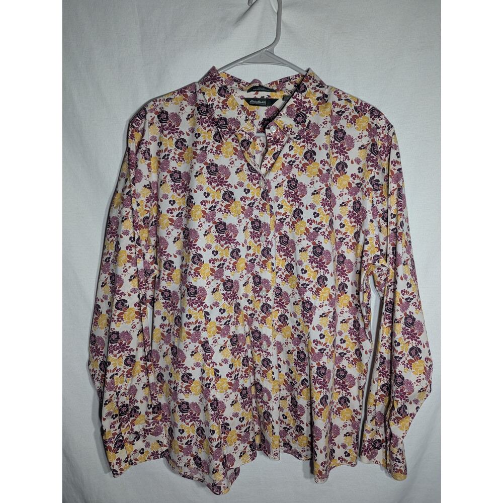 Eddie Bauer Womens Floral Long Sleeve button up Shirt XXL Stretch Outdoors